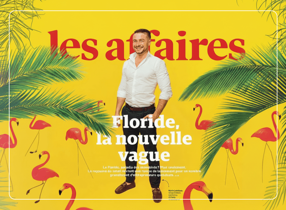 Keca International's VP of Marketing Kevin Lemieux featured on the cover of Les Affaires magazine highlighting the company's commercial furniture expansion into the Florida and United States market.