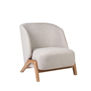 A white chair with a wooden frame