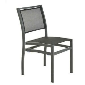 A drak grey chair on a white background