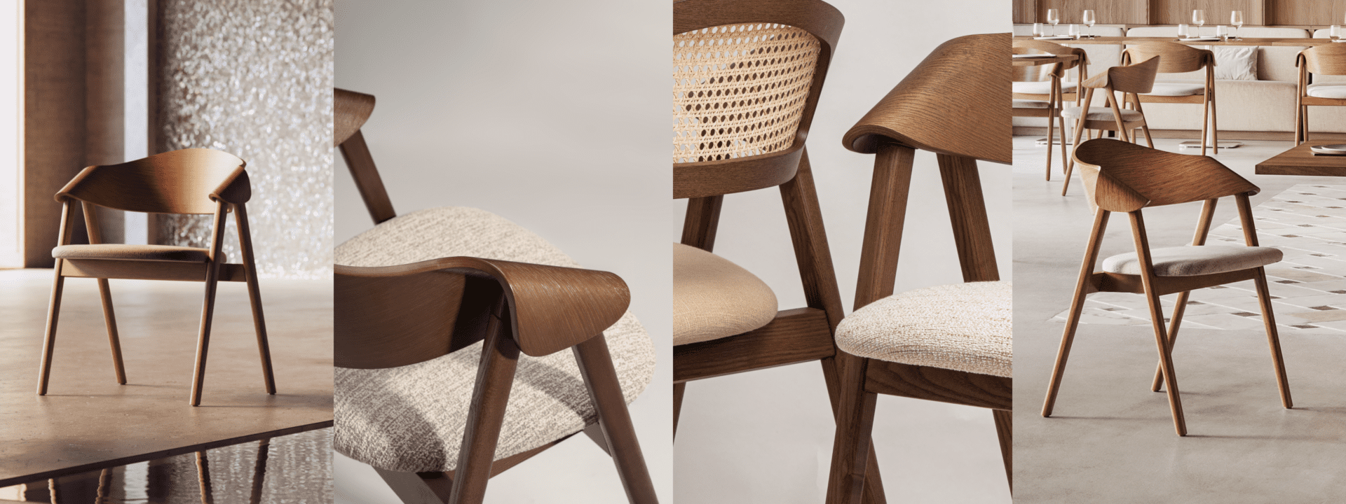 Dina Arm hospitality dining chair collection featuring upholstered and wicker-back commercial seating in restaurant and hospitality environments.