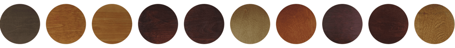 Wood stain finish options available for the Dina Arm Collection, including natural, walnut, espresso, chestnut, and custom hospitality-grade wood finishes.