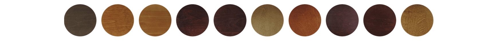 Wood finish options showcasing a curated selection of natural, stained, and dark wood tones available for commercial hospitality furniture.