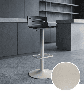 KECA metal chair in a raw Cement Gray powder-coat finish in a modernist concrete interior, showing an architectural option for commercial seating.