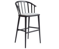 A black bar stool with a white seat