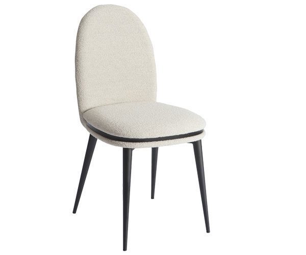 A white chair with black legs on a white background