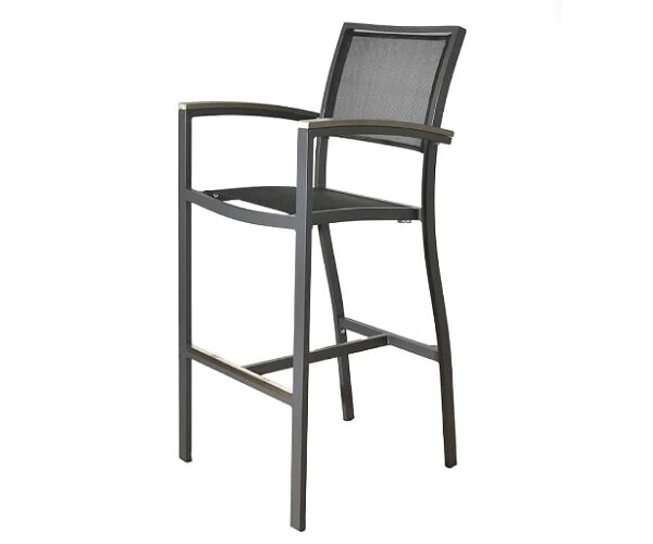 A drak grey barstool on a white background
